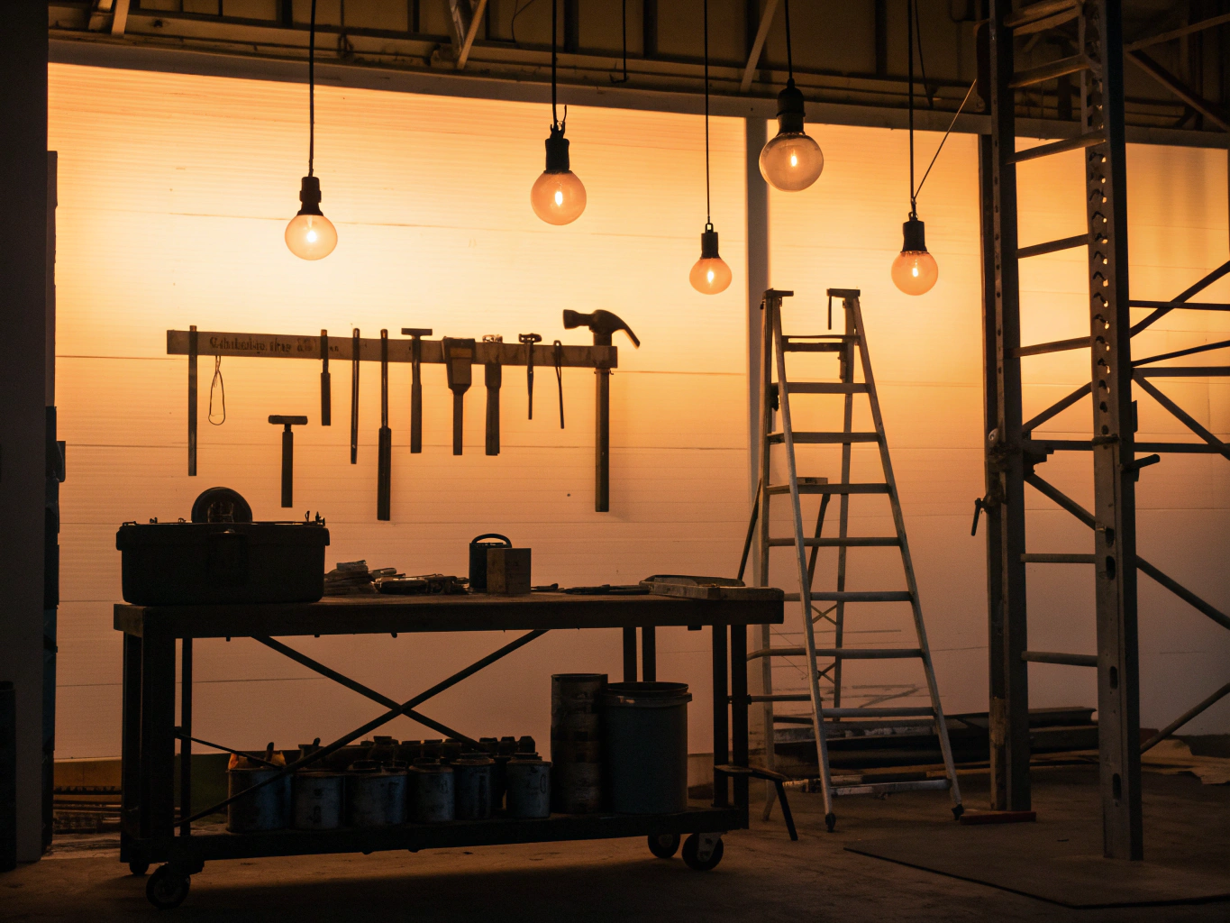 Warm-lit Central Texas craftsman workshop