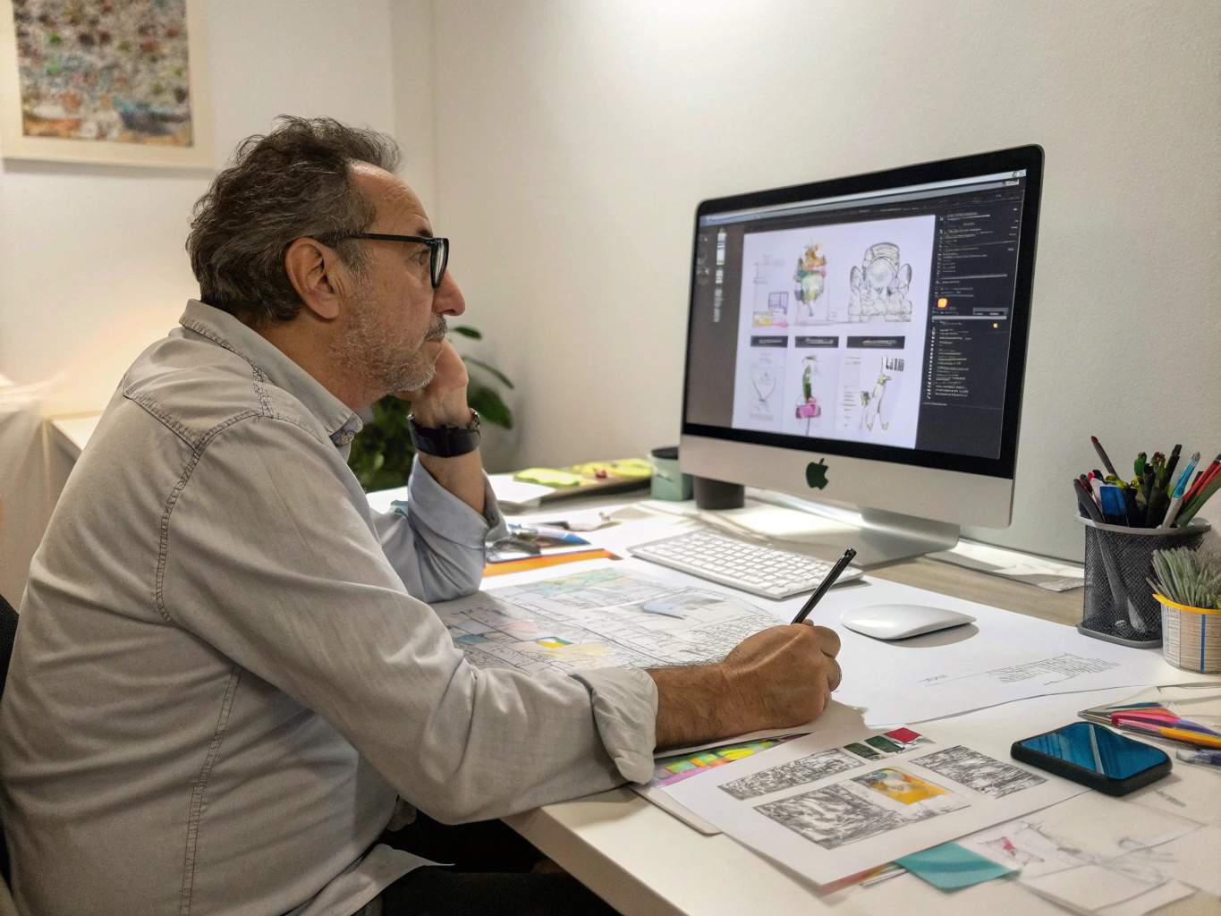 Studio owner at work in a Georgetown, Texas design workspace